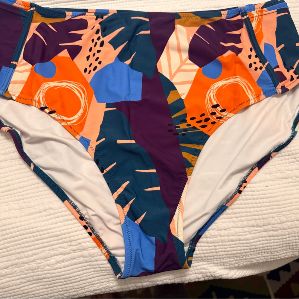 Latched Mama Abstract Tropical Print High Waist Bikini Bottoms - 2X